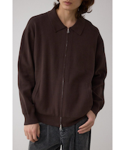 ジップアップ襟付きニットカーディガン