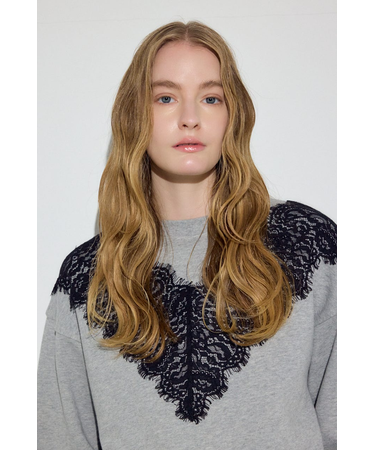 バイカラーレースクルーネックスウェット