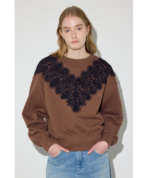 バイカラーレースクルーネックスウェット