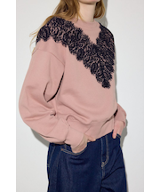 バイカラーレースクルーネックスウェット