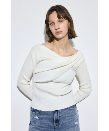 ドレープ長袖ニットトップス