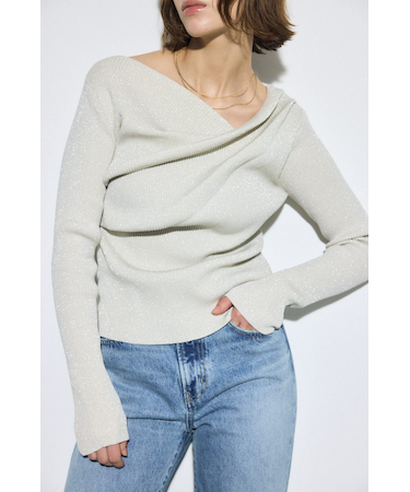 ドレープ長袖ニットトップス