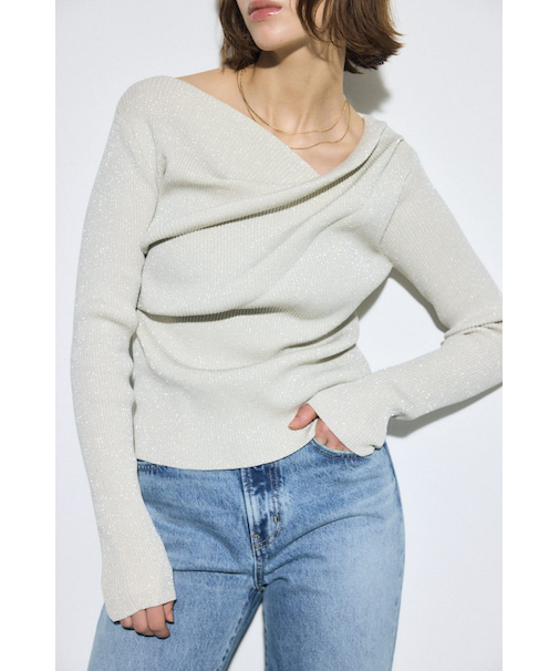 ドレープ長袖ニットトップス