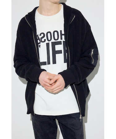 スタンドカラーWジップニット