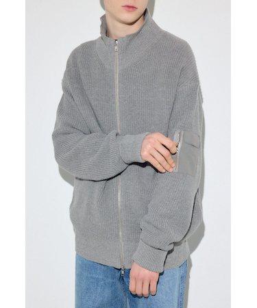 スタンドカラーWジップニット