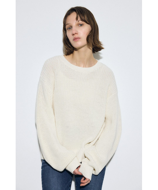 畔編みリラックスニットトップス