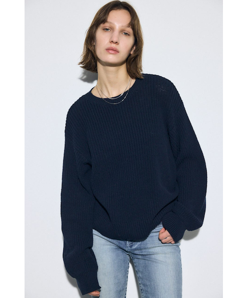 畔編みリラックスニットトップス