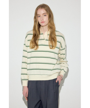 カシミヤミックスポロカラーボーダーニット