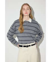 カシミヤミックスポロカラーボーダーニット