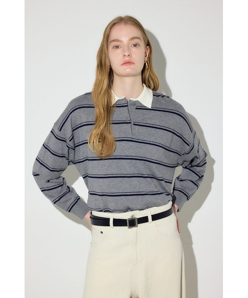 カシミヤミックスポロカラーボーダーニット