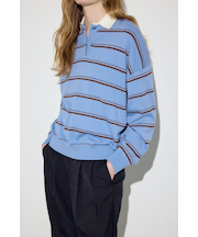 カシミヤミックスポロカラーボーダーニット