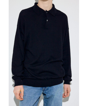 カシミヤミックスポロカラーニットトップス