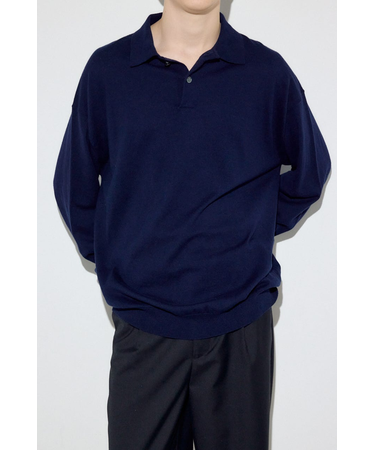 カシミヤミックスポロカラーニットトップス