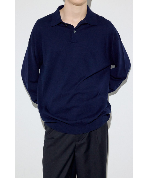 カシミヤミックスポロカラーニットトップス