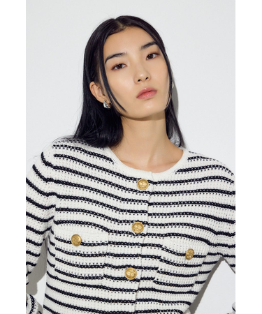 クルーネックツイードライクニットジャケット