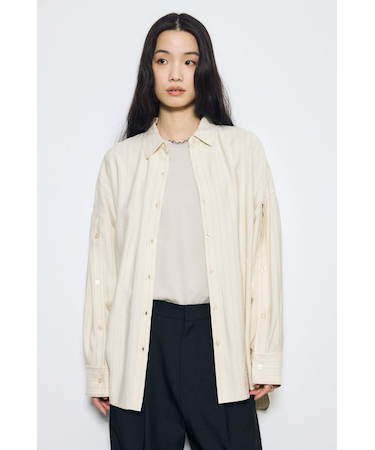 スリーブボタンストライプシャツ