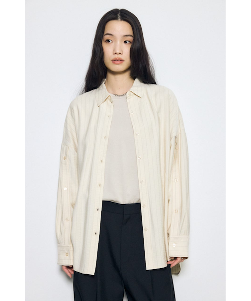 スリーブボタンストライプシャツ