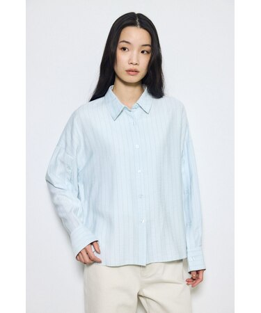 スリーブボタンストライプシャツ