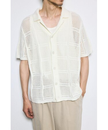 スクエアパターンニットメッシュシャツ