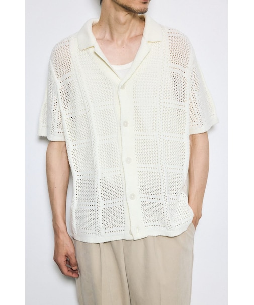 スクエアパターンニットメッシュシャツ