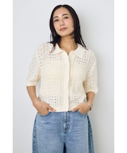 クロシェニットポロカラーカーディガン