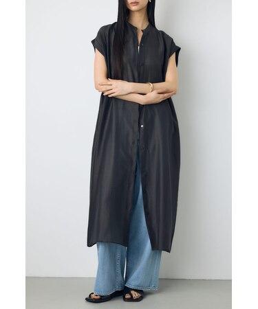 フレンチスリーブロングシャツワンピース
