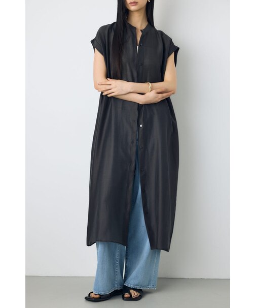 フレンチスリーブロングシャツワンピース
