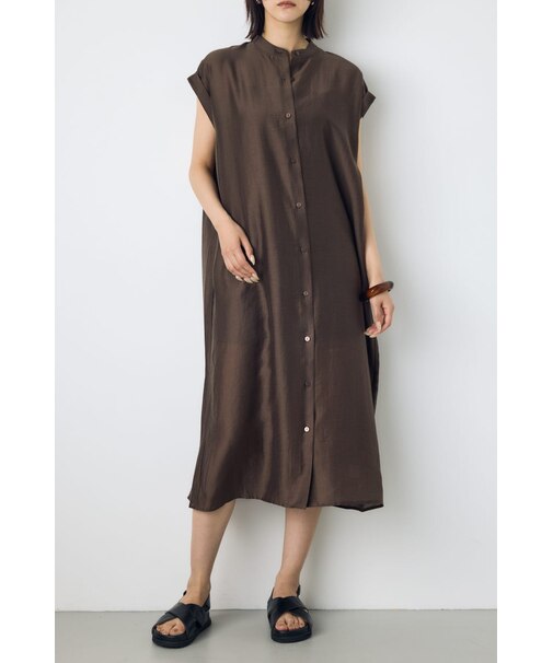 フレンチスリーブロングシャツワンピース