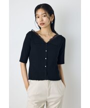 ネックレース5分袖ニットトップス