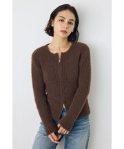 【着丈バリエ】ダブルジップシャギーニットカーディガン