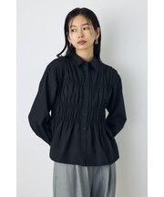 シャーリングデザイン長袖シャツ
