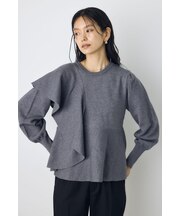 サイドラッフルペプラムニットトップス