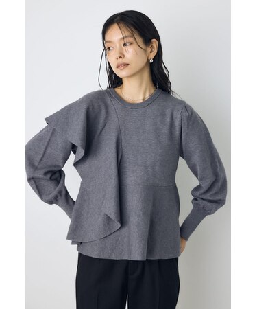 サイドラッフルペプラムニットトップス