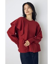 サイドラッフルペプラムニットトップス