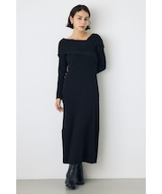 アシンメトリーネックリブニットワンピース