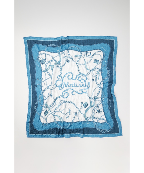 チェーンパターン スカーフ 青・黒 チェーン (FET-055) 伝統横濱スカーフ 小判 シルクツイル