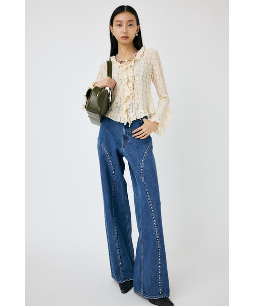 STUDDED ワイドストレートデニム