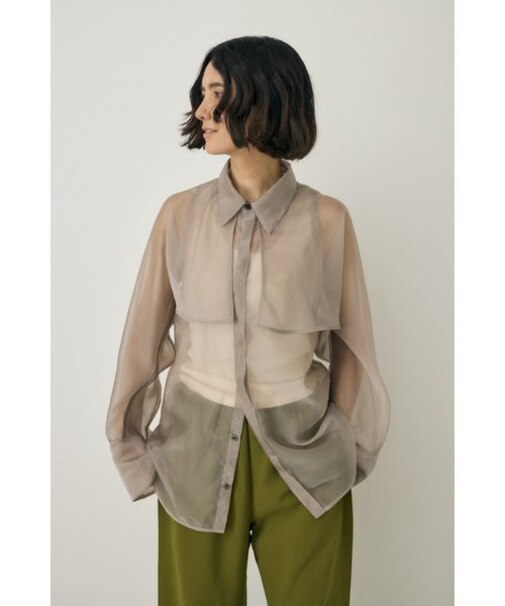 シースルーシャツ　リサイクルポリエステル×リサイクルナイロン混オーガンジー　