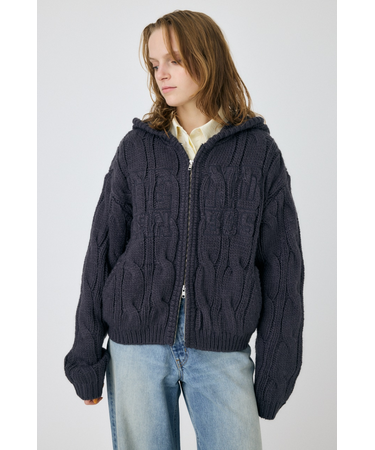 CABLE ZIP UP ニットフーディ