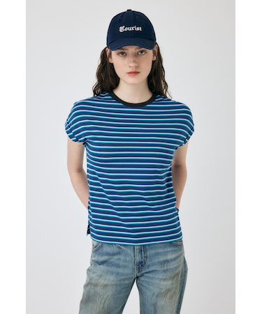 ROLL SLEEVE マルチストライプ TEE