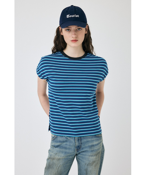 ROLL SLEEVE マルチストライプ TEE