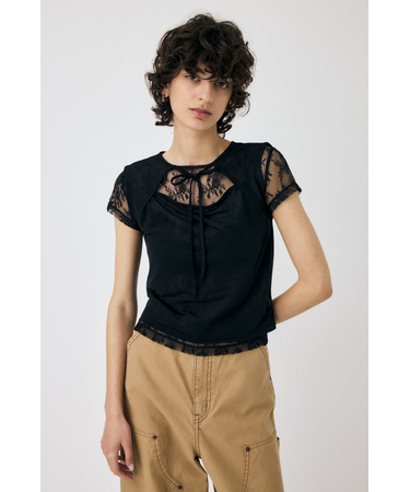 LACE LAYERED OPEN NECK トップス