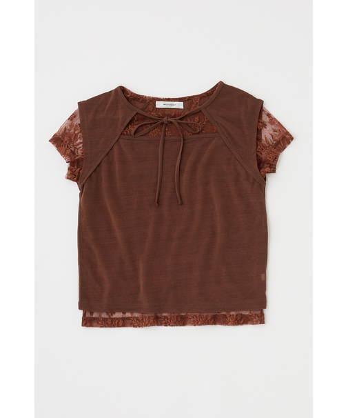 LACE LAYERED OPEN NECK トップス