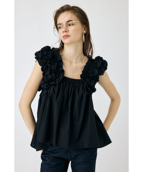 SHOULDER FRILLS トップス BLK 新品 SHOULDER FRILLS トップス｜マウジーの通販｜&mall（アンド