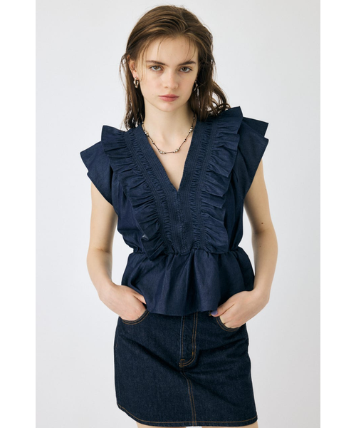 まあみー様専用SupremeBrimZipUpHooded Sweatshirt SHIRRING RUFFLE PEPLUM トップス BLU｜マウジーの通販｜\u0026mall（アンド