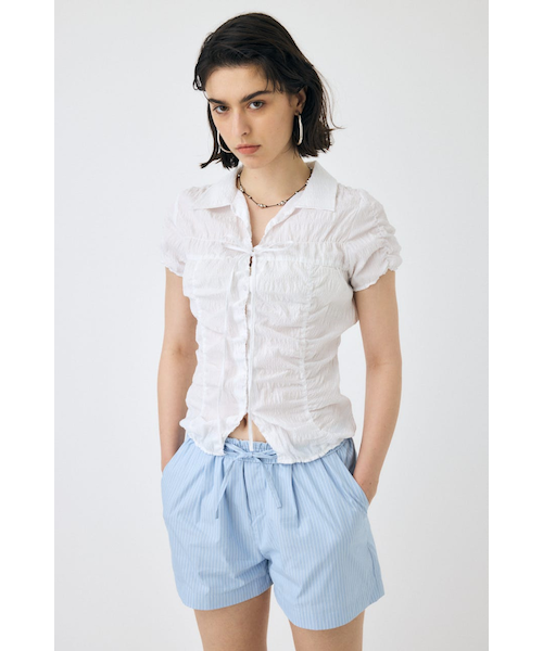 moussy SHIRRING RIBBON シャツ ホワイト SHIRRING RIBBON シャツ｜マウジーの通販｜&mall（アンドモール