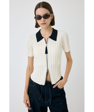ZIP UP RIB KNIT H／S シャツ