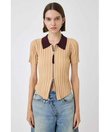 ZIP UP RIB KNIT H／S シャツ
