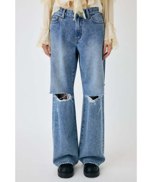 KNEE SLIT WIDE ストレート デニム KNEE SLIT WIDE ストレート デニム｜マウジーの通販｜&mall（アンド