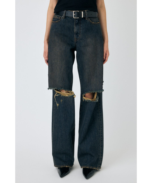 KNEE SLIT WIDE ストレート デニム｜マウジーの通販｜&mall（アンド